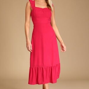 NWT Lulus Forever My Sweetheart Magenta Ruffled Midi Dress Pink - Size M
